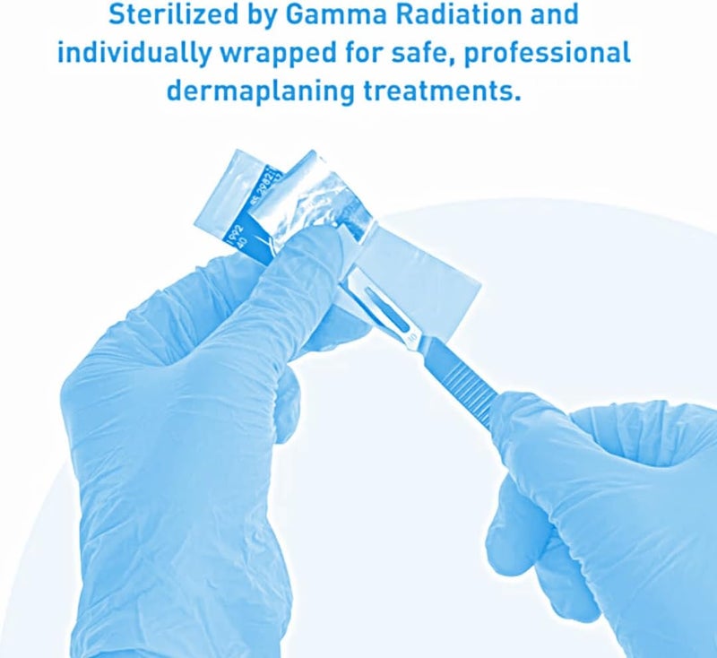 Dermaplaning Face Blade Set with Metal Handle with 4 Pieces Blades, Silver - Image 5