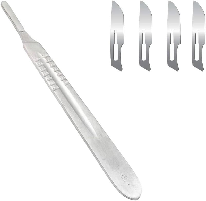 Dermaplaning Face Blade Set with Metal Handle with 4 Pieces Blades, Silver - Image 1