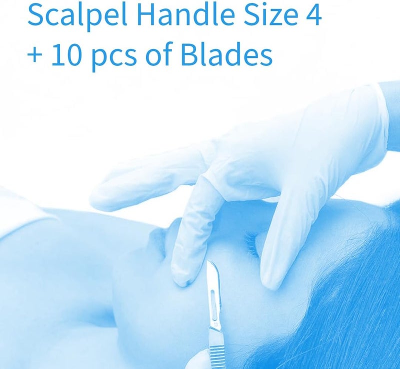 Dermaplaning Face Blade Set with Metal Handle with 4 Pieces Blades, Silver - Image 2