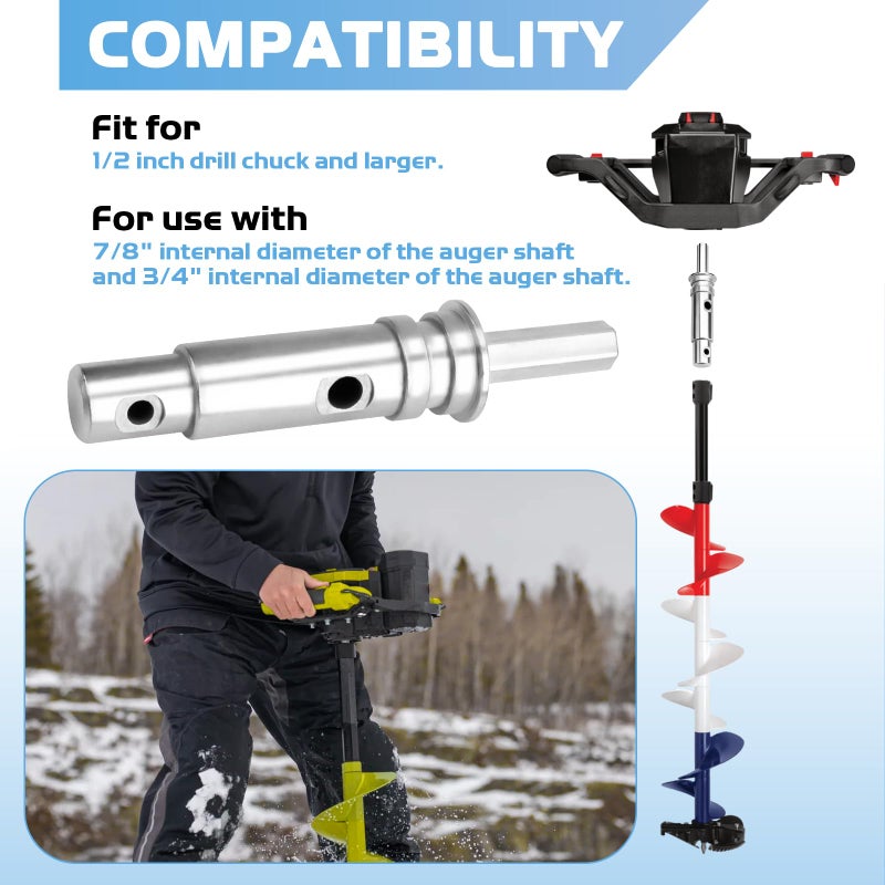 SyunsXoon Two Stage Drill Adapter Replacement for StrikeMaster NDA-3 Auger Adapter, Efficient Power Ice Auger Drill Chuck Fits for 4" - 8" StrikeMaster Mora & Lazer Hand & Power Auger Drills - Image 5
