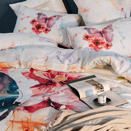 RUSTIQUE LINENS | Digitally Printed with Reactive Ink |300 TC 100% Cotton 1 King Bedsheet Set | Extra Smoothness with Sateen Weave|Ethereal Wings Bedsheet Set (1 Flat Sheet + 2 Pillow Cases) - Image 2