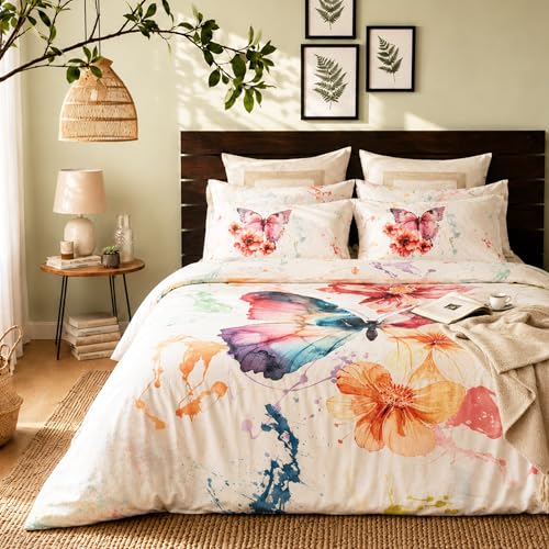 RUSTIQUE LINENS | Digitally Printed with Reactive Ink |300 TC 100% Cotton 1 King Bedsheet Set | Extra Smoothness with Sateen Weave|Ethereal Wings Bedsheet Set (1 Flat Sheet + 2 Pillow Cases) - Image 1