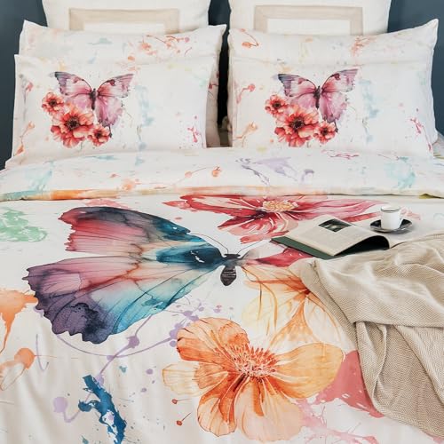 RUSTIQUE LINENS | Digitally Printed with Reactive Ink |300 TC 100% Cotton 1 King Bedsheet Set | Extra Smoothness with Sateen Weave|Ethereal Wings Bedsheet Set (1 Flat Sheet + 2 Pillow Cases) - Image 4