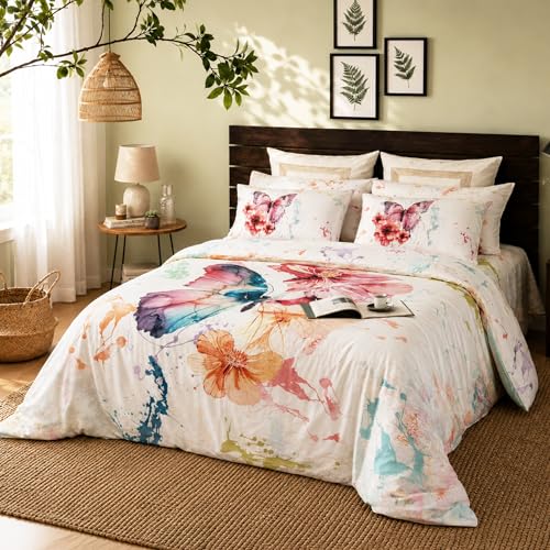 RUSTIQUE LINENS | Digitally Printed with Reactive Ink |300 TC 100% Cotton 1 King Bedsheet Set | Extra Smoothness with Sateen Weave|Ethereal Wings Bedsheet Set (1 Flat Sheet + 2 Pillow Cases) - Image 3