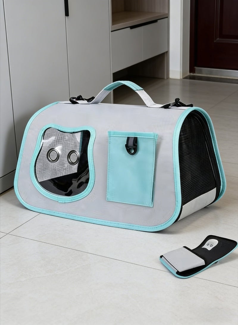حقيبة ظهر قابلة للطي قابلة للتنفس، جسم متقاطع وحقيبة يد مزدوجة الاستخدام، قماش أكسفورد المتين ومواد PVC، حقيبة سفر تهوية للقطط والكلاب الصغيرة - Image 3