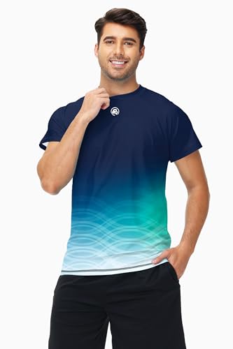 AOBUTE Men's UV Shirts Sun Protection Quick Dry Fishing Shirts Short Sleeve Swim Tee Lightweight Gradient Navy 2XL - Image 2