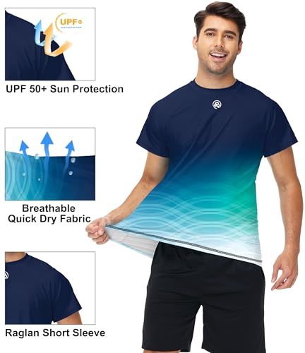 AOBUTE Men's UV Shirts Sun Protection Quick Dry Fishing Shirts Short Sleeve Swim Tee Lightweight Gradient Navy 2XL - Image 4