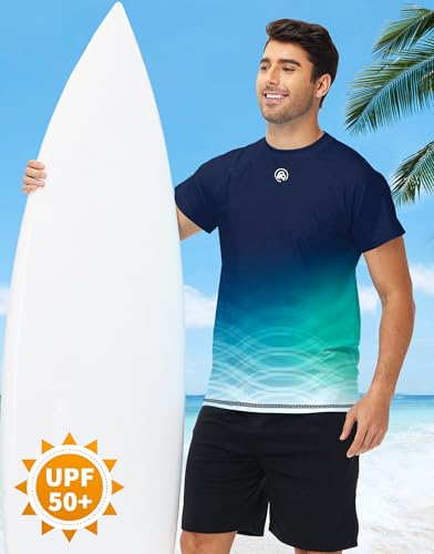 AOBUTE Men's UV Shirts Sun Protection Quick Dry Fishing Shirts Short Sleeve Swim Tee Lightweight Gradient Navy 2XL - Image 5
