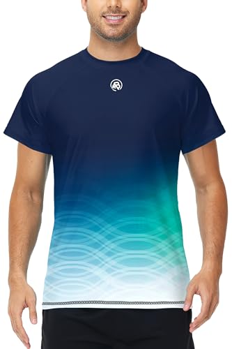 AOBUTE Men's UV Shirts Sun Protection Quick Dry Fishing Shirts Short Sleeve Swim Tee Lightweight Gradient Navy 2XL - Image 1