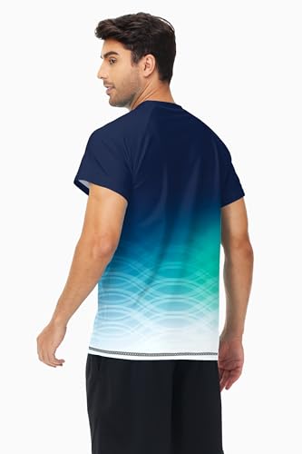 AOBUTE Men's UV Shirts Sun Protection Quick Dry Fishing Shirts Short Sleeve Swim Tee Lightweight Gradient Navy 2XL - Image 3