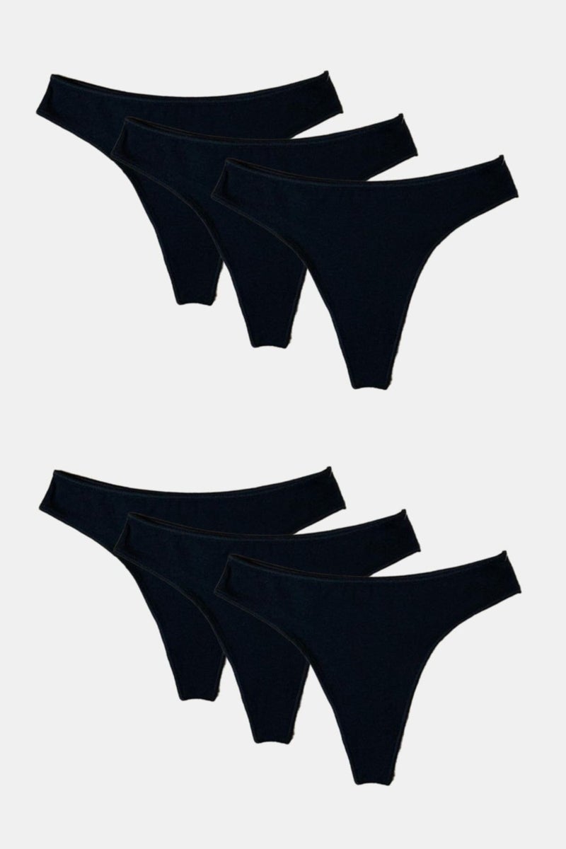 Malabadi Women Black 6-Piece Modal String Thong 186  - Image 1