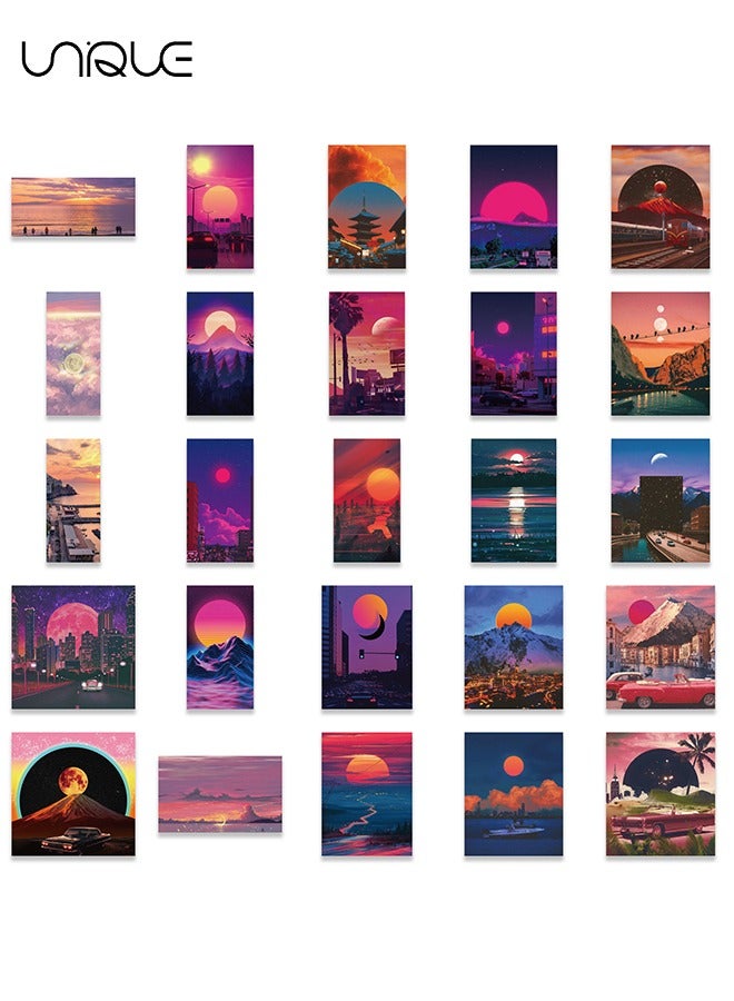 Unique 50Pcs Cartoon Sunset Illustration Sticker, Vinyl Waterproof Stickers for Water Bottles Laptop Phone Computer Guitar, Gifts for Teens, Girls, Fans - Image 2