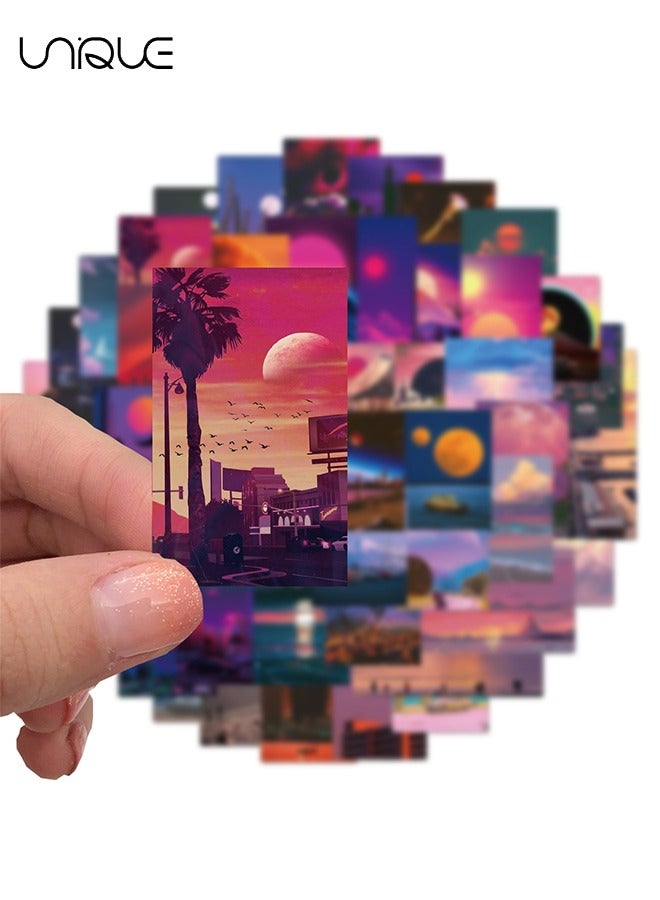 Unique 50Pcs Cartoon Sunset Illustration Sticker, Vinyl Waterproof Stickers for Water Bottles Laptop Phone Computer Guitar, Gifts for Teens, Girls, Fans - Image 4