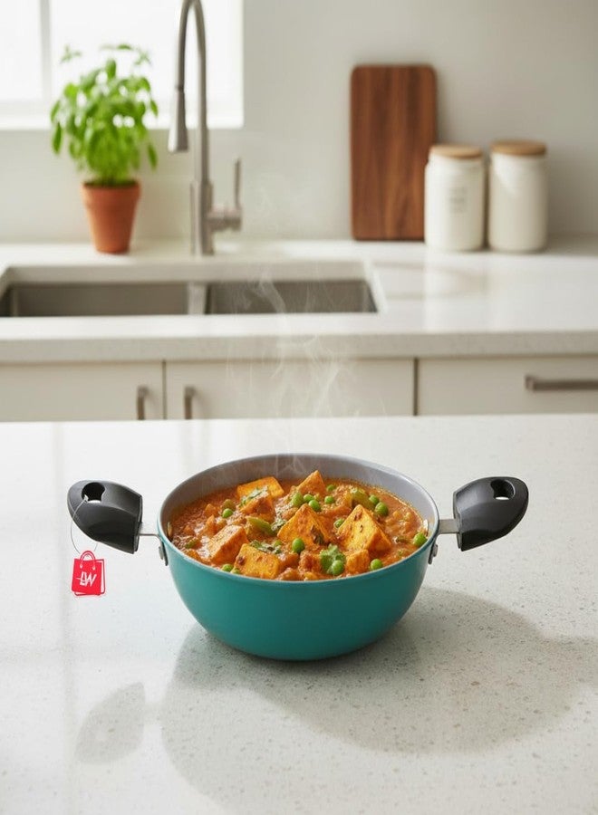 LAZYwindow Elite 20.5cm Nonstick Kadhai Set of 2 | 460g Lightweight Deep Fry Pan | Scratch-Resistant, Easy to Clean | Seafoam Green - Image 5