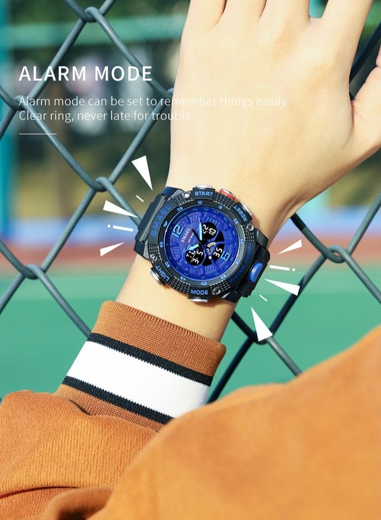 SMAEL Sports Watch, Dual Time Display Fashion Wristwatch, Waterproof Digital LED Display Quartz Watch, Comfortable And Durable Casual Watch With Stopwatch And Alarm, (1pc, Black White) - Image 3