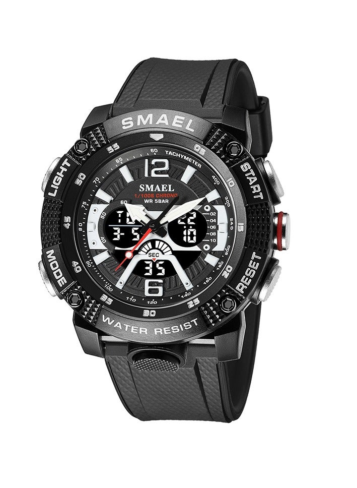 SMAEL Sports Watch, Dual Time Display Fashion Wristwatch, Waterproof Digital LED Display Quartz Watch, Comfortable And Durable Casual Watch With Stopwatch And Alarm, (1pc, Black White) - Image 1