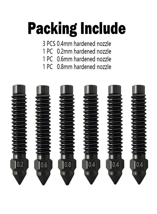 HzdaDeve 6PCS 0.2MM 0.4MM 0.6MM 0.8MM Hardened Nozzles for Centauri Carbon Stainless Steel Nozzle High Temperature Pointed Wear Resistant Nozzles High Flow Hotend Extruder for Elegoo Carbon 3D Printer - Image 2