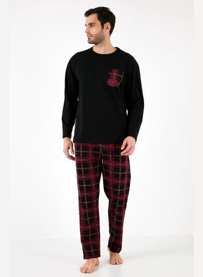 بوراتي طقم بيجامة رجالي قطن % بخصر مطاطي وجيوب كاروهات من بوراتي