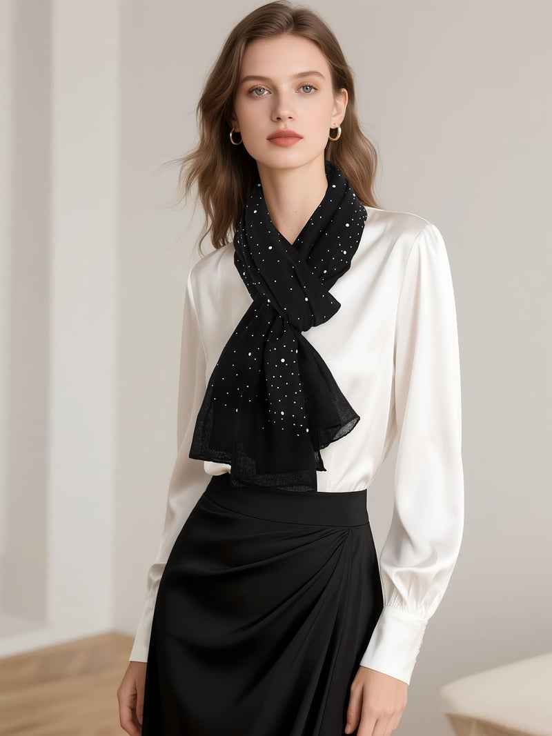 GERINLY Sparkle Black Scarf for Women, Rhinestone Pearl Scarves, Glitter Head Scarf, Bling Bling Shawl and Wraps Cotton (Black) - Image 3
