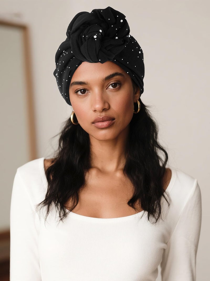GERINLY Sparkle Black Scarf for Women, Rhinestone Pearl Scarves, Glitter Head Scarf, Bling Bling Shawl and Wraps Cotton (Black) - Image 5