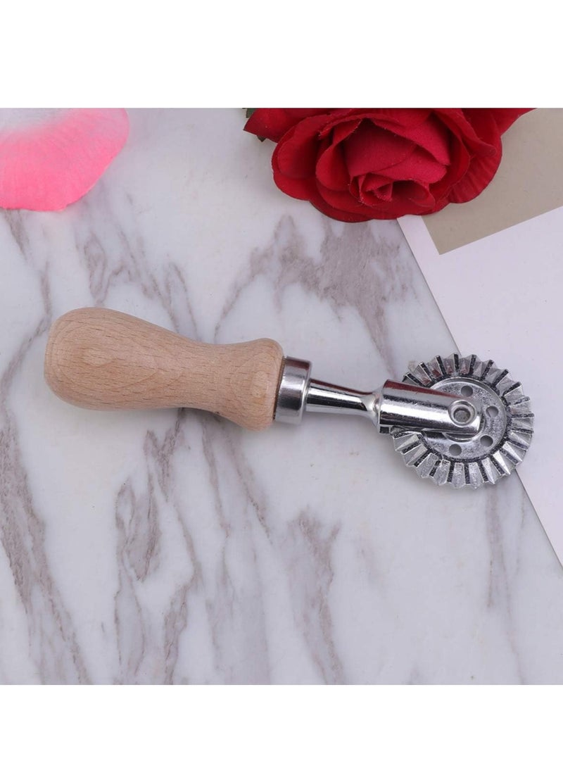Pastry and Pasta Cutter Wheel, Stainless Steel Biscuit Mold Cookie Cutter Lace-up Embossed Baking Tool Dessert Pastry Mold with Wooden Handle - Image 1