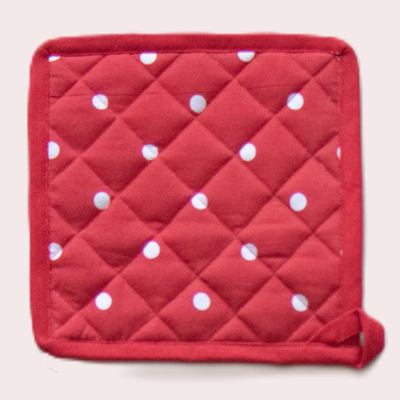 Oak & Lily Pot Holders for Kitchen | 100% Cotton Hot Pads | Heat Resistant, Machine Washable | Set of 2 with Hanging Loops | 20x20 cm | for Cooking, Baking & BBQ | Red & White Polka Dot Pattern - Image 4