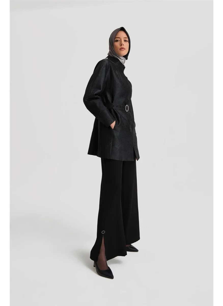 ARMINE Stone Buckled Jacquard Cape 24K7505 Black