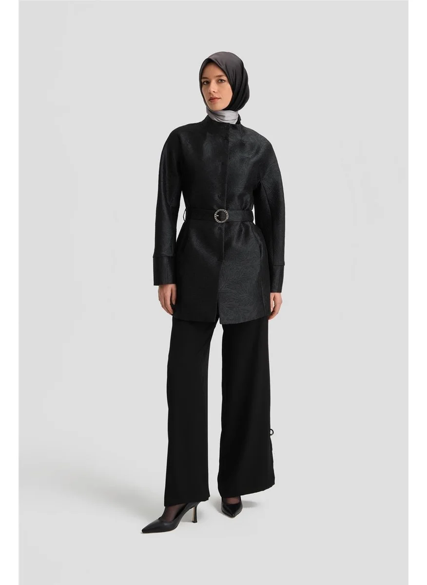 ARMINE Stone Buckled Jacquard Cape 24K7505 Black