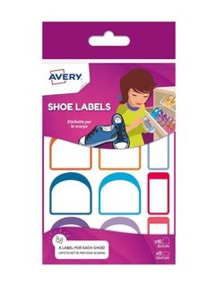 AVERY Avery Shoes Labels, name labels, stick on school labels, 24 labels per pack (2 Sizes in the pack: 30x30 mm, 15x30 mm), White with Bold Coloured Edges  - Image 1