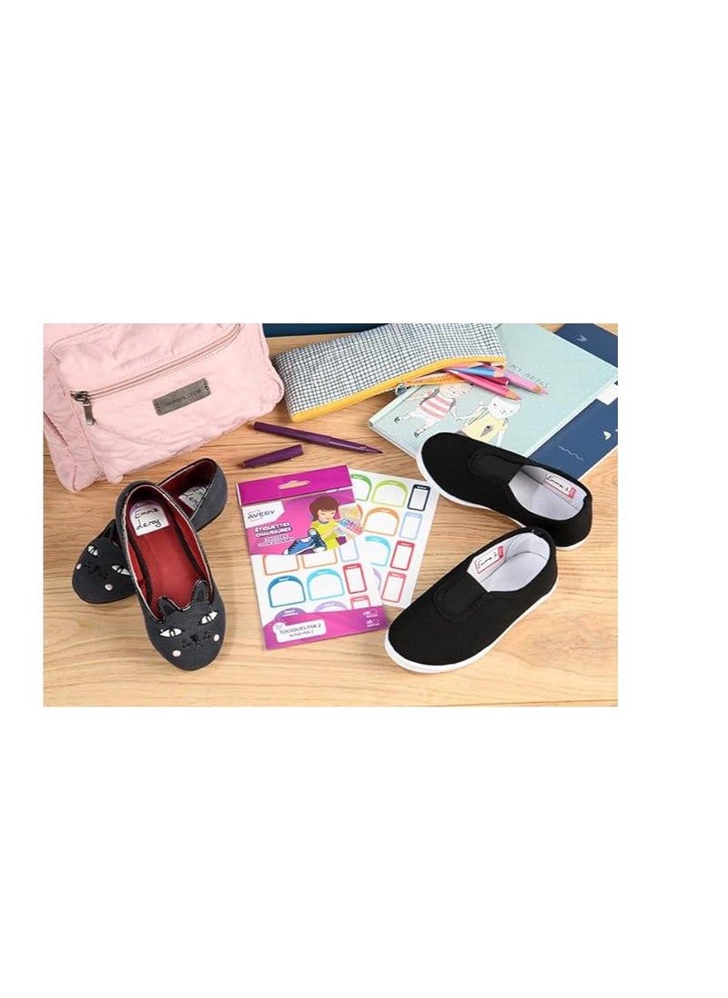 AVERY - Avery Shoes Labels, name labels, stick on school labels, 24 labels per pack (2 Sizes in the pack: 30x30 mm, 15x30 mm), White with Bold Coloured Edges - Image 1