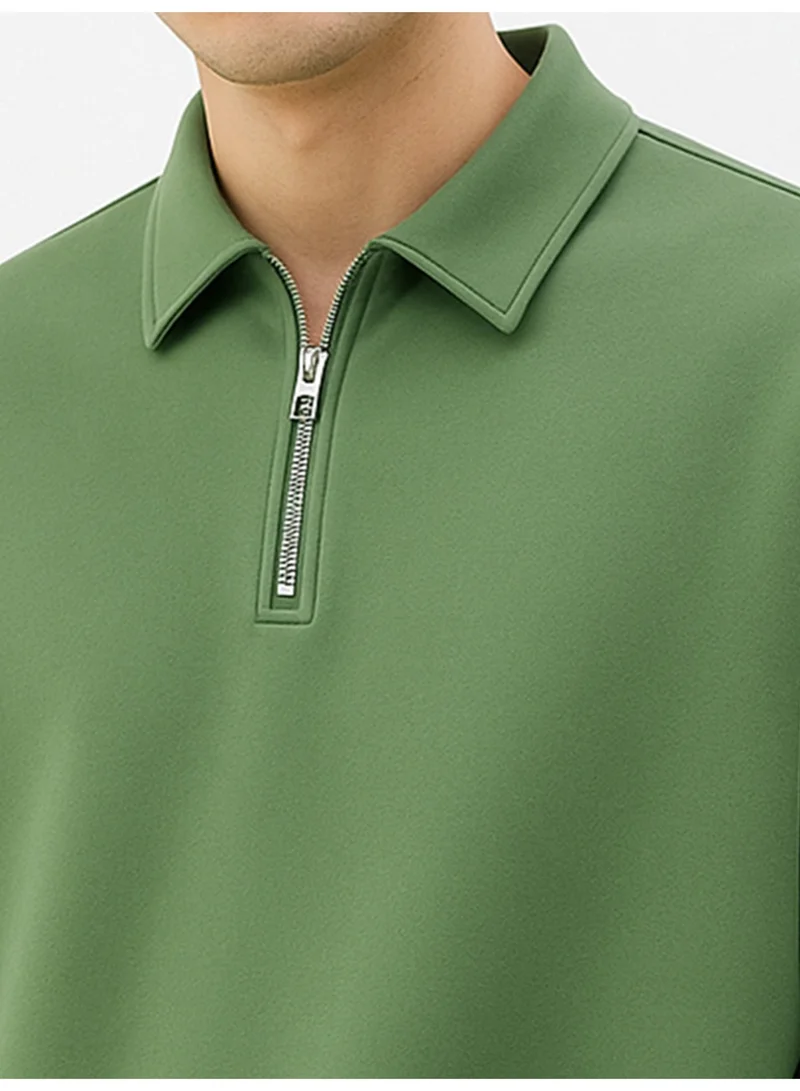 Maniac  Maniac Mens Plain Polo Neck Full Sleeve Hunter Green Cotton Fleece Sweatshirt for Men | Best Price UAE