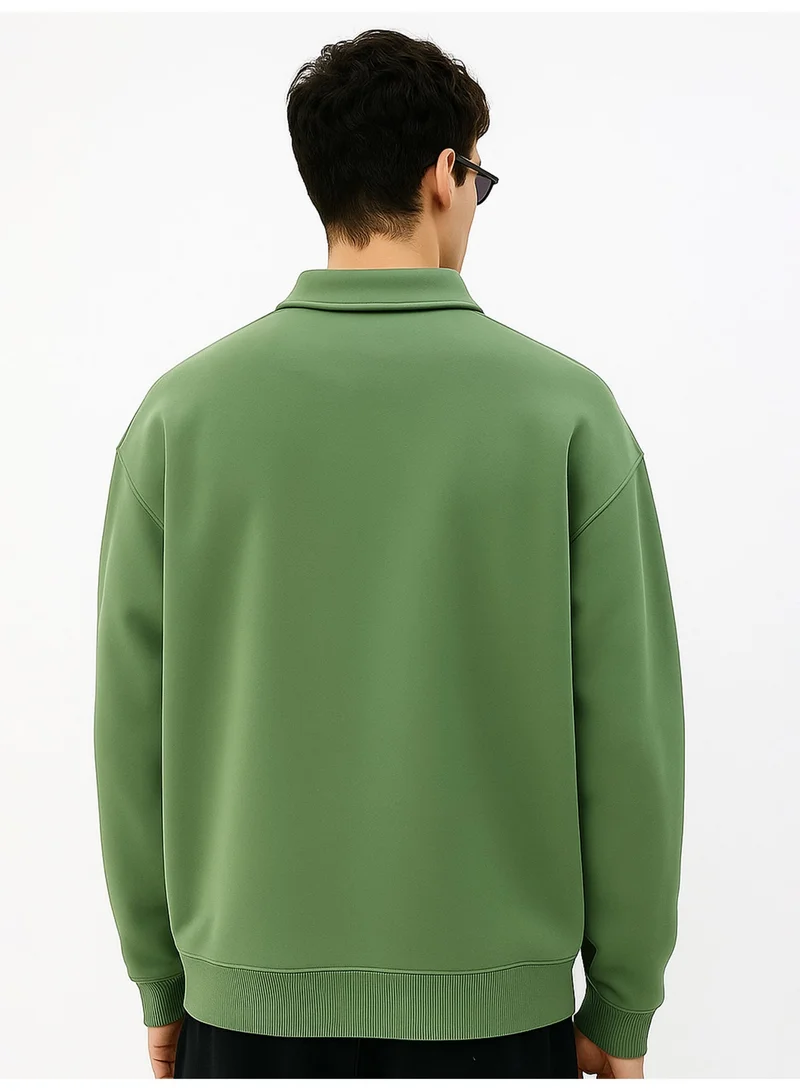 Maniac  Maniac Mens Plain Polo Neck Full Sleeve Hunter Green Cotton Fleece Sweatshirt for Men | Best Price UAE