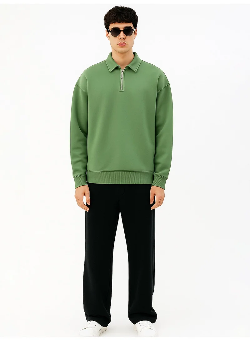 Maniac  Maniac Mens Plain Polo Neck Full Sleeve Hunter Green Cotton Fleece Sweatshirt for Men | Best Price UAE