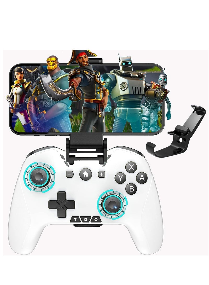 KASTWAVE وحدة تحكم بلوتوث لأجهزة iPhone/الهاتف المحمول/Switch/Mac/iPad/Android/الكمبيوتر المحمول، وحدة تحكم Switch Pro Gamepad Joystick لألعاب Apple Arcade MFi مع مشبك وعمود فقري ومفاتيح تشغيل، باللونين الأبيض والأسود - Image 1