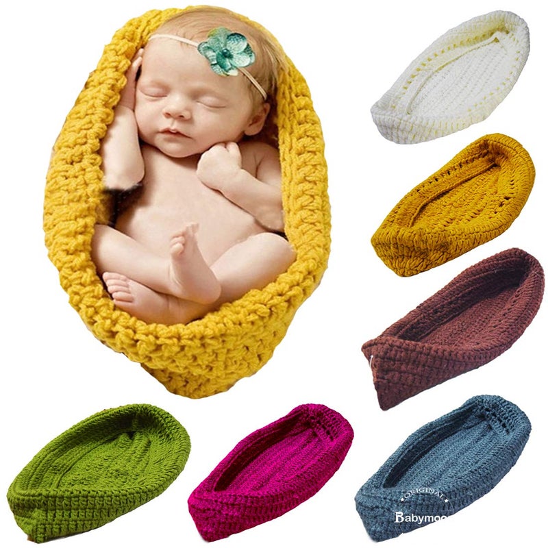 Babymoon Knitted Pods Cocoon Baby Photography Props - Baby Swaddle Wraps Blanket - (Mustard) (232.0mm L X 221.0mm W) - Image 1