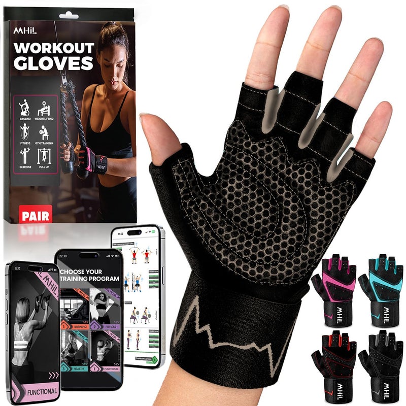 MhIL Workout Gloves for Women â€“ Breathable Gym Gloves for Women with Palm Protection and Enhanced Grip â€“ Padded Weight Lifting Glove for Womens with Wrist Wraps Support Weightlifting Exercise Cycling - Image 1