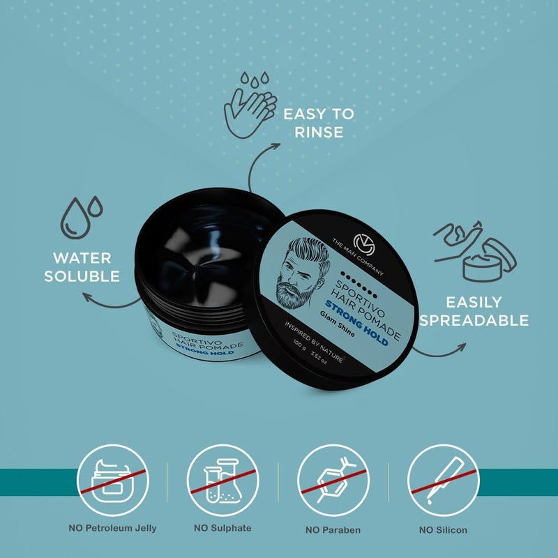 The Man Company Sportivo Stronghold Hair Styling Pomade Wax for Men | Stylish Glossy Finish with Volume | Non Sticky - 100gm - Image 3