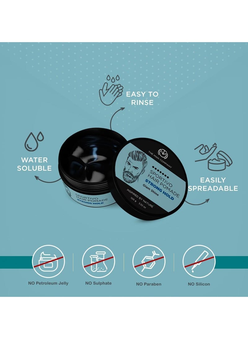 The Man Company Sportivo Stronghold Hair Styling Pomade Wax for Men | Stylish Glossy Finish with Volume | Non Sticky - 100gm - Image 3
