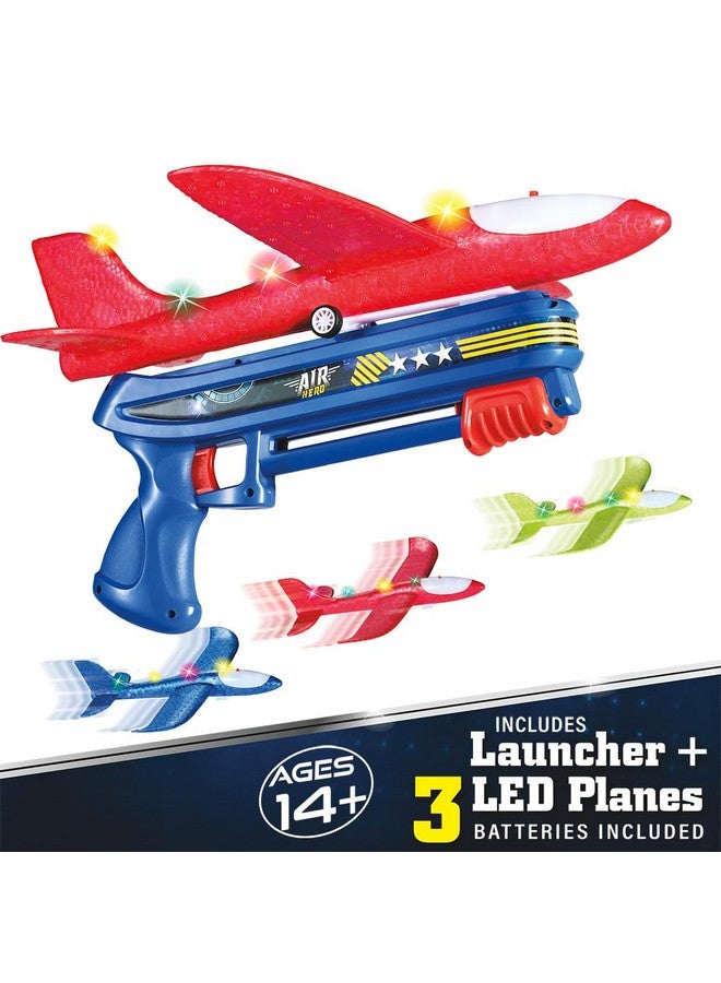 Ontel Air Hero Airplane Launcher Toy with LED Lights, Fun Outdoor Toy Includes 3 Airplanes & 1 Launcher, Kids Toy for Christmas or Gift for Kids, Nighttime Light Up Toy, Durable ABS Material, Blue - Image 2