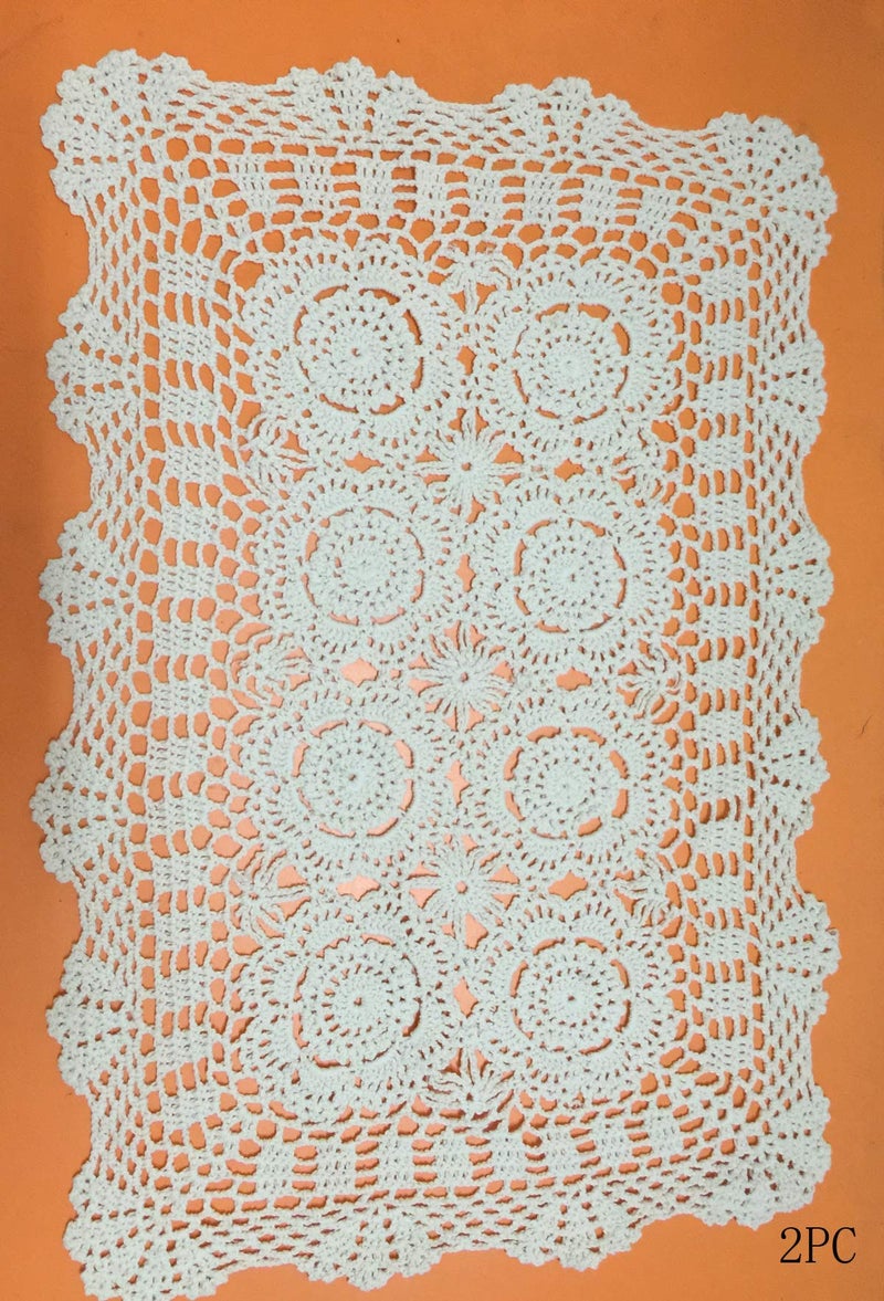 Damanni 2PC Rectangular Cotton Handmade Crochet Lace Table Runner Doilies Table Dresser Scarf Dcor16 Inch by 24 InchBeige