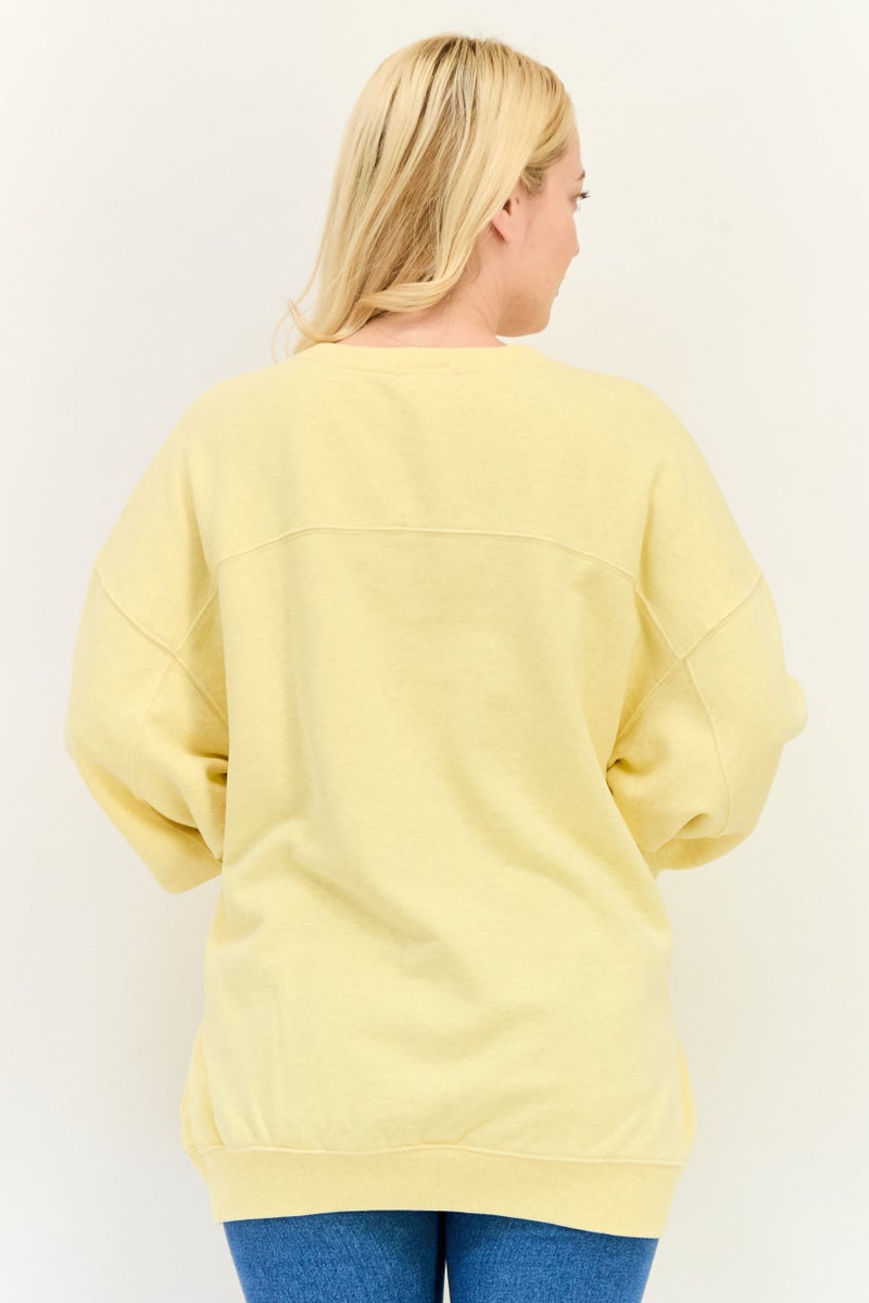 Aerie Women Crew Neck Long Sleeves Brand Logo Sweatshirt, Yellow - Image 3