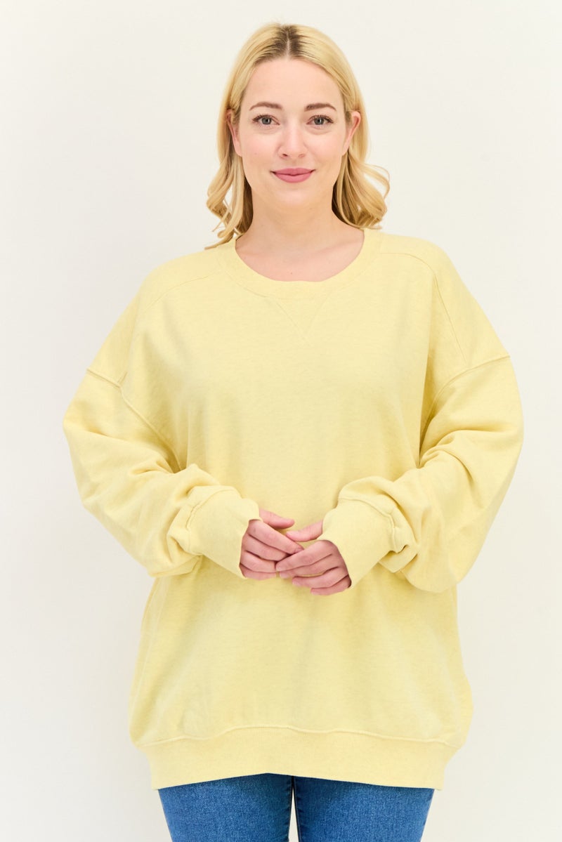 Aerie Women Crew Neck Long Sleeves Brand Logo Sweatshirt, Yellow - Image 1