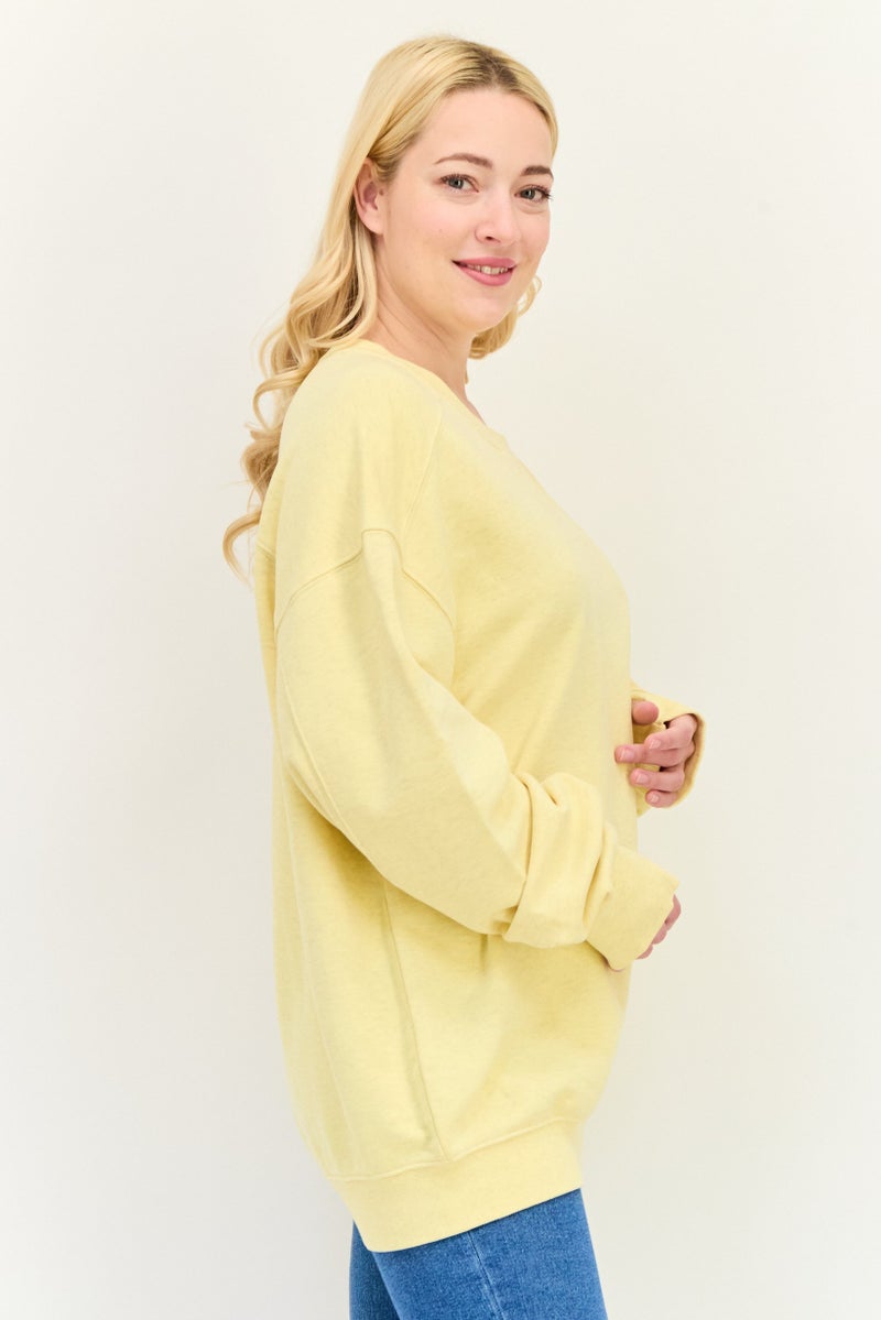 Aerie Women Crew Neck Long Sleeves Brand Logo Sweatshirt, Yellow - Image 2