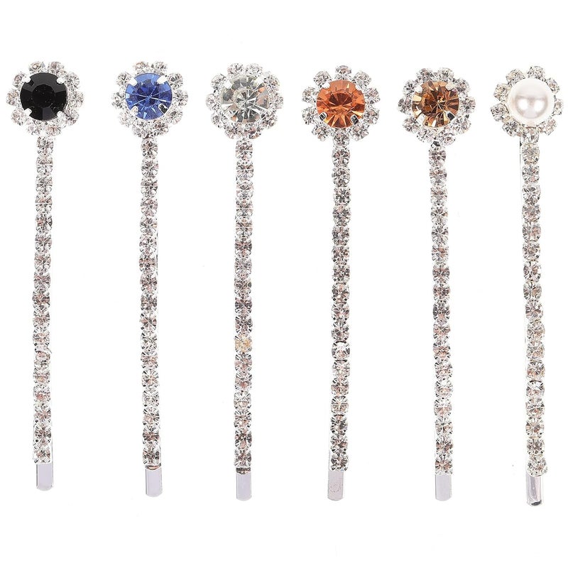 6Pcs Drill Hair Clips Diamond Hair Pin Bobby Pins Rhinestone Bangs Clips White Blue Black  Crystal Yellow Pearl 1 Pcs Each