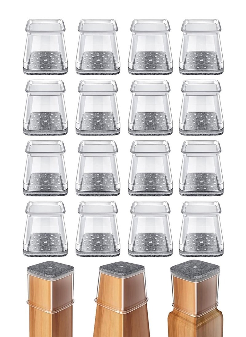 16 Pcs Chair Leg Floor Protectors Square, Silicone Felt Furniture Leg Pads Caps Covers for Hardwood Floors (Fit:1-1/16" to 1-5/8") - Image 1
