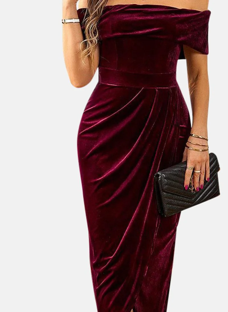YUNIQEE Coffee Solid Sheath Maxi Dress