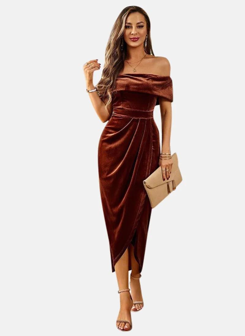 YUNIQEE Coffee Solid Sheath Maxi Dress
