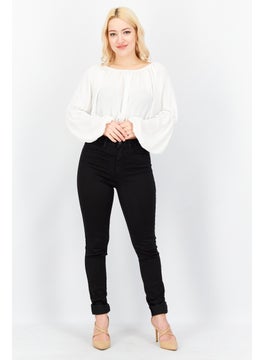 John Zack Women Round Neck Long Sleeve Plain Cropped Top, White  - Image 2