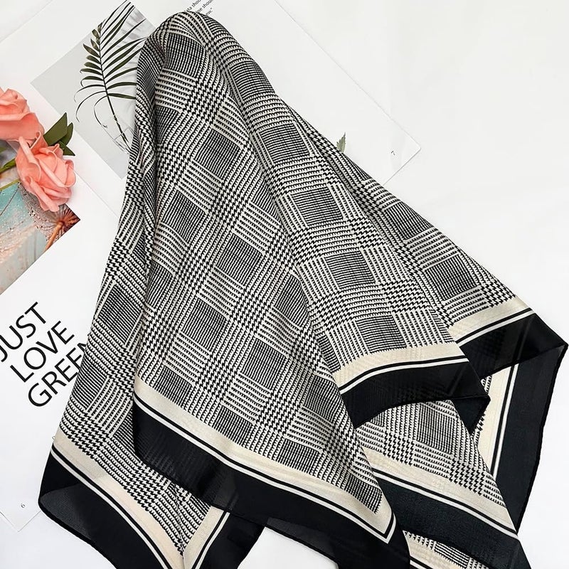 FONYVE Silk Feeling Scarf Medium Square Satin Head Scarf for Women 27.5 × 27.5 inches - Image 4