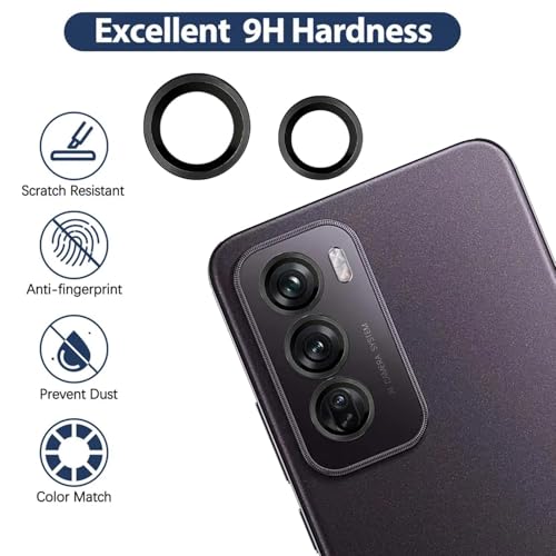 ZARALA Camera Lens Frame Glass Compatible with Oppo Reno 12 Pro 5G / Oppo Reno 12 5G Tempered Glass Aluminum Alloy Frame Individual Camera Lens Protector Cover Black - Image 2